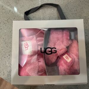 UGG Pink Baby Booties and Lovey Set